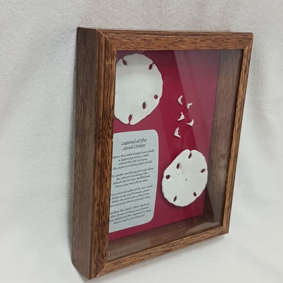 VNT Legend Of The Sand Dollar Maplewood Frame RED Shadowbox Decor Art Coastal - Picture 4 of 16
